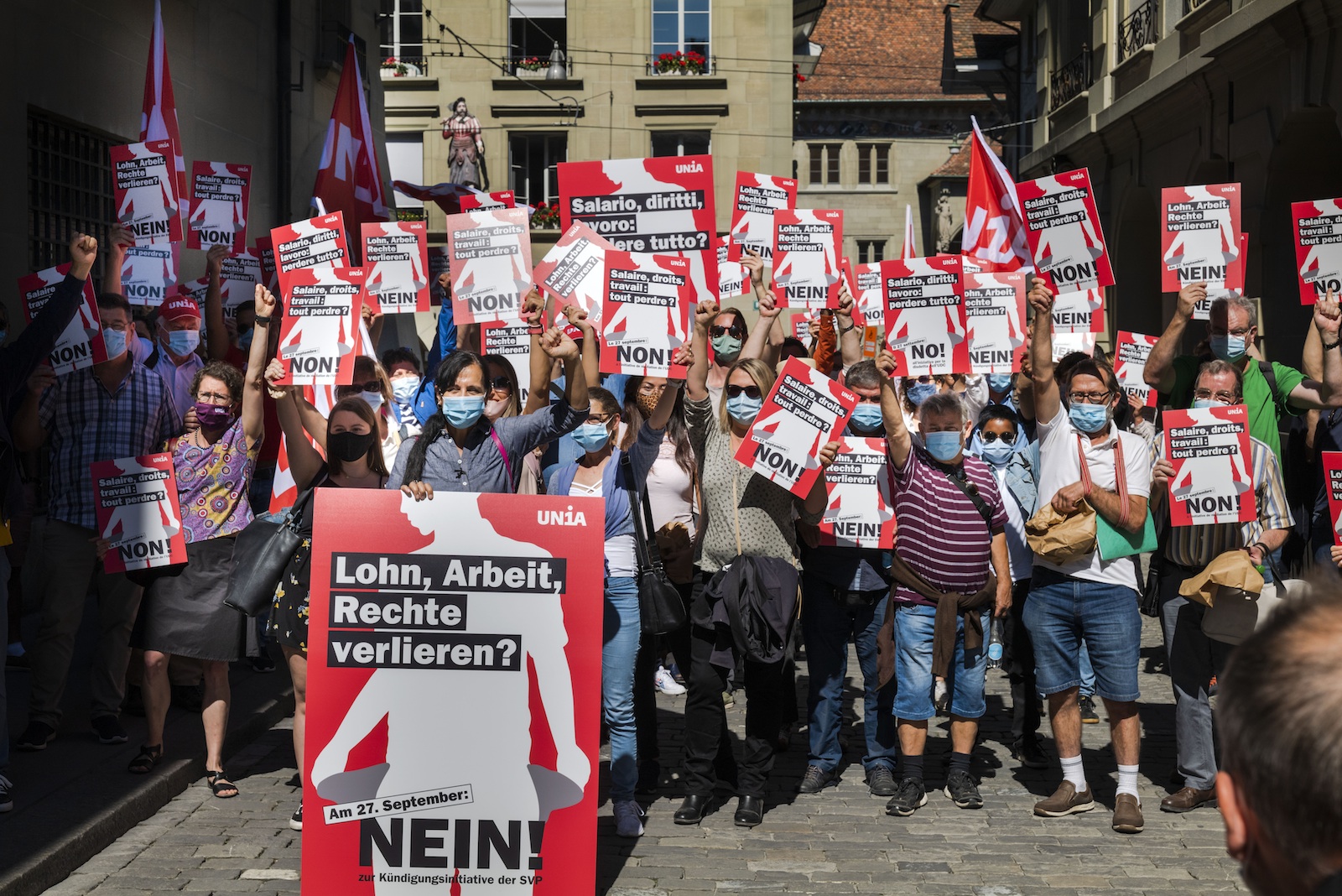 Action d'Unia dans les rues de Berne.