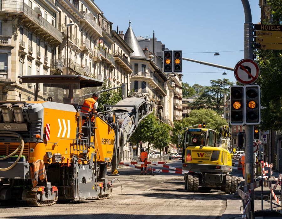 chantier dans une rue de Genève