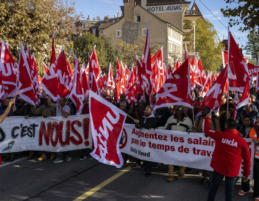 Grève des maçons à Lausanne en 2022.