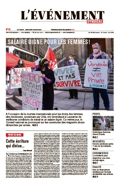 Une de l'Evénement syndical du 10 mars 2021.