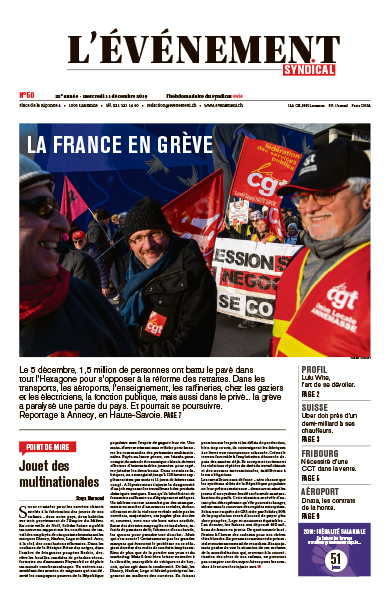 Une de L'Evénement syndical du 11 décembre 2019.