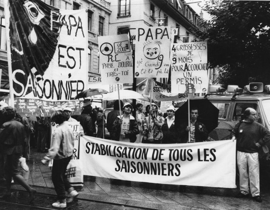 une manifestation contre le statut de saisonnier à Genève, le 5 octobre 1991.
