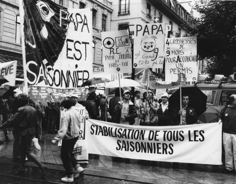 Manifestation contre le statut de saisonnier à Genève, le 5 octobre 1991.