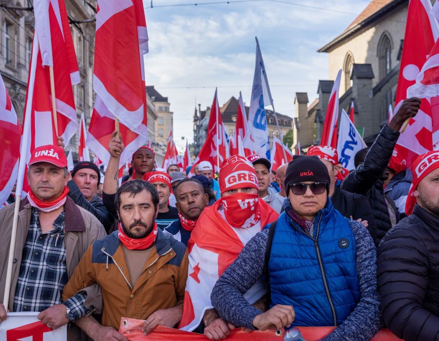 Manifestation des maçons à Lausanne.