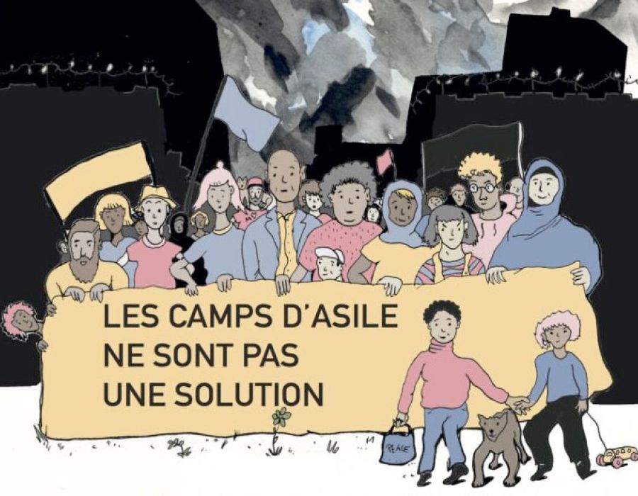 Flyer de la manifestation: Les camps d'asile ne sont pas une solution.