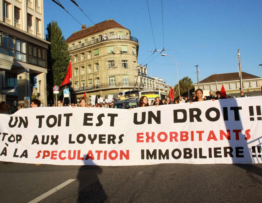 Manifestation pour plus de logements abordables en septembre 2019 à Genève.