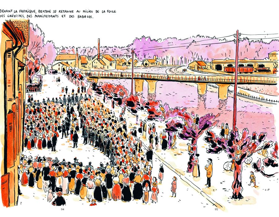 dessin montrant les grévistes devant leur usine.