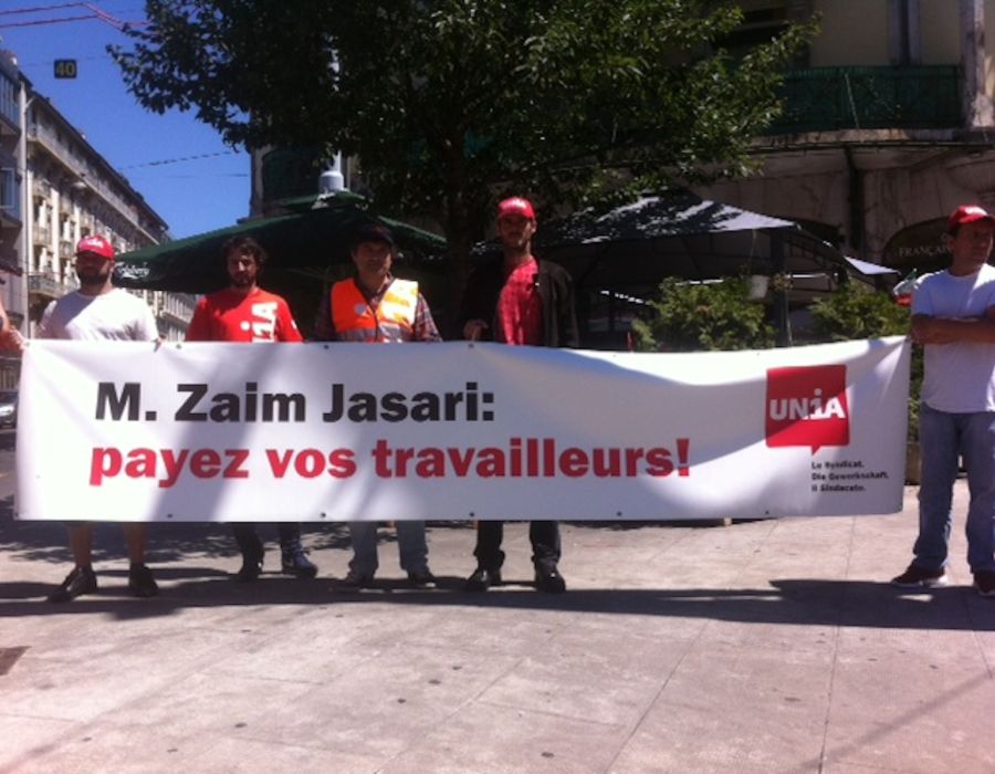 L’action menée par Unia en juin 2016 à Genève visait à récupérer des salaires impayés de trois ouvriers de Zaim Création et Construction. 