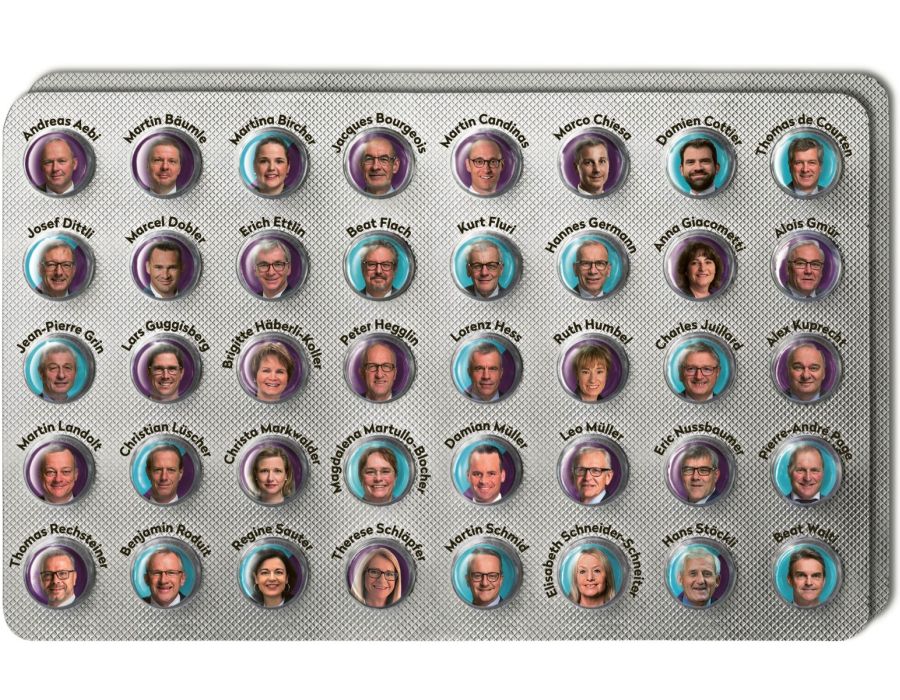 Les photos des 40 parlementaires sous forme d'une tablette de médicaments.