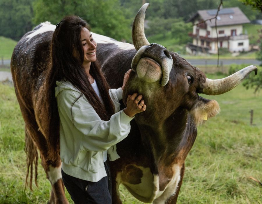 Virginia Markus avec une vache